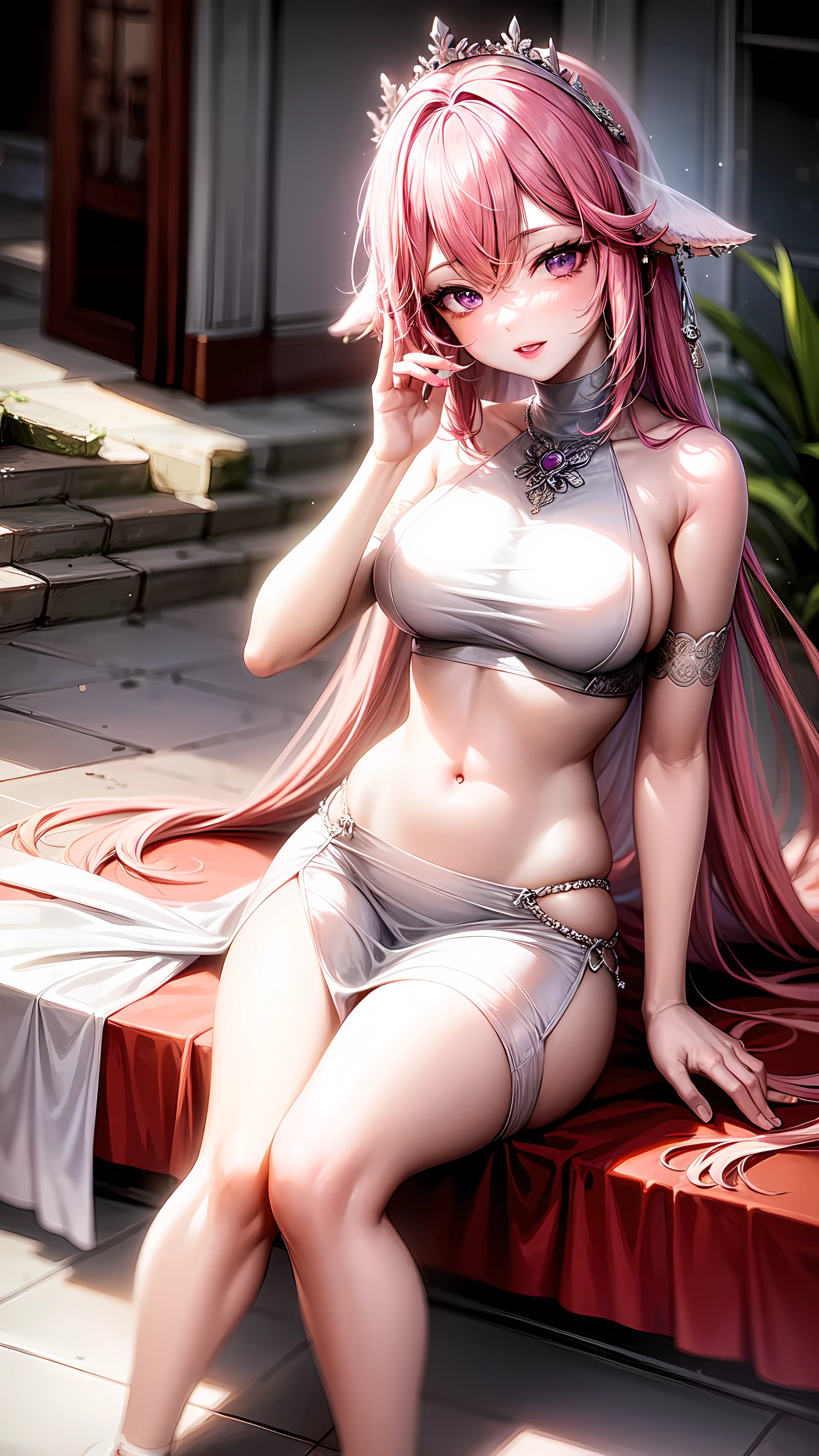 purple eyes,Wedding dress,long skirt,crop top,pink hair