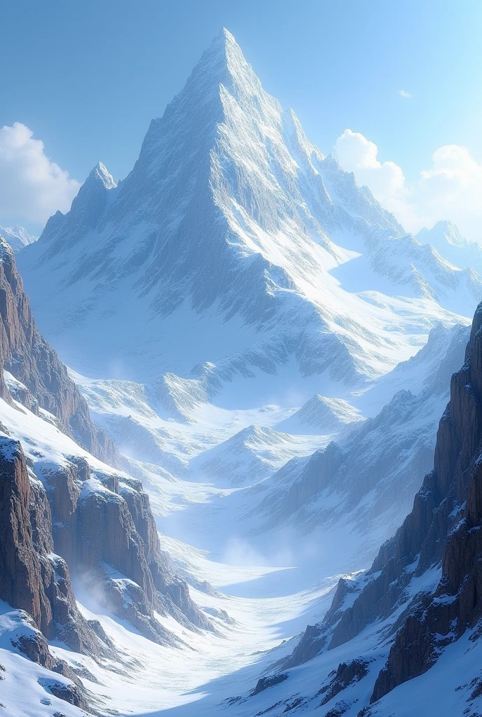Generate a very snowy mountain range