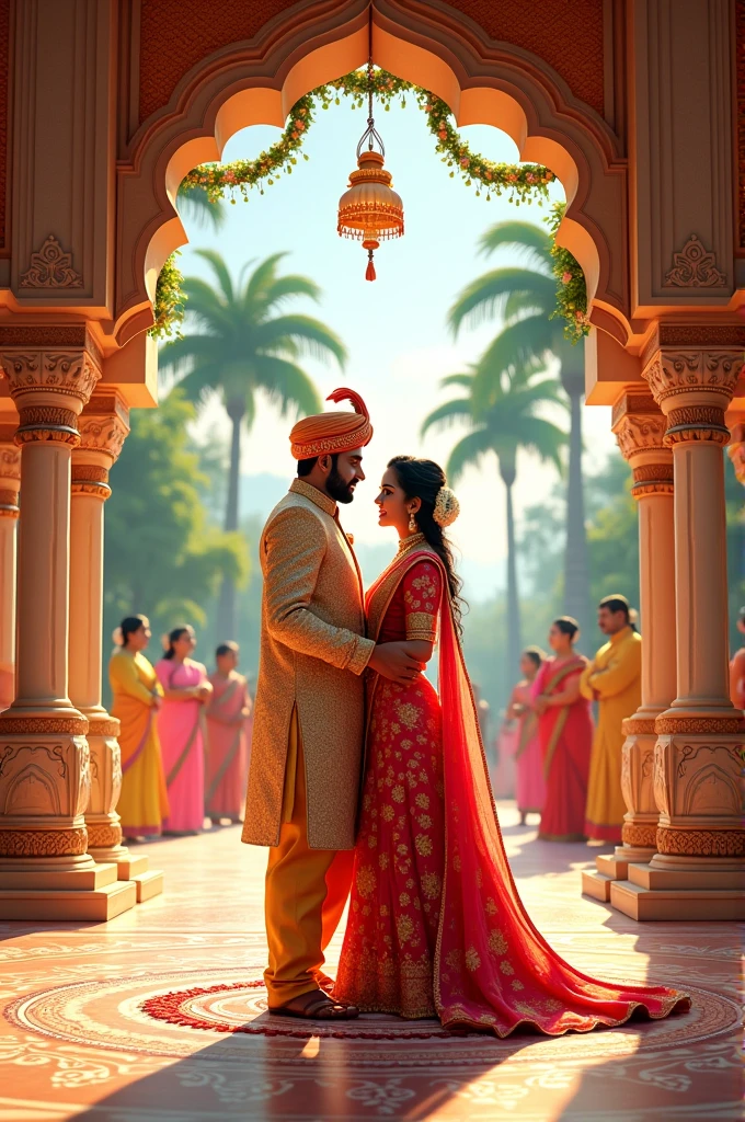 South Indian wedding venu with bride and groom