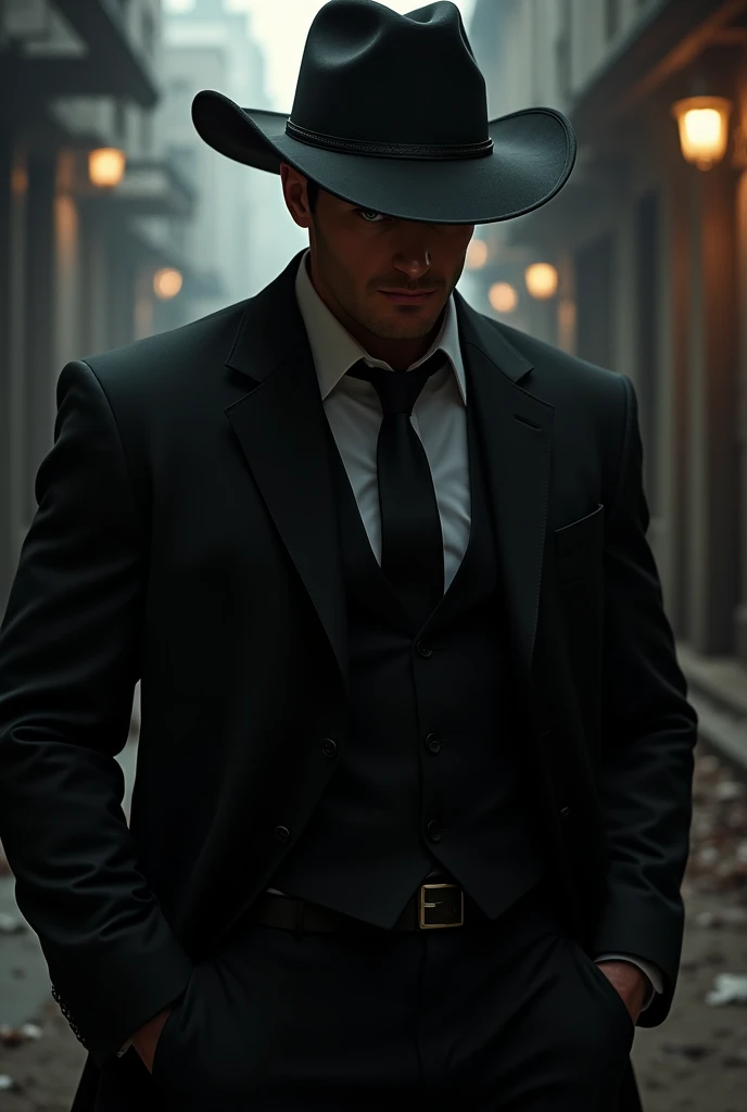 Agent dressed in black suit with cowboy hat