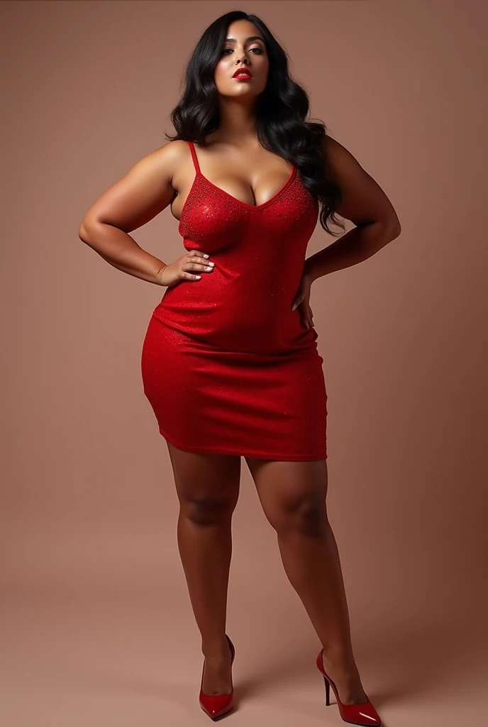 Woman with thick thighs in the red bodycon dress 

