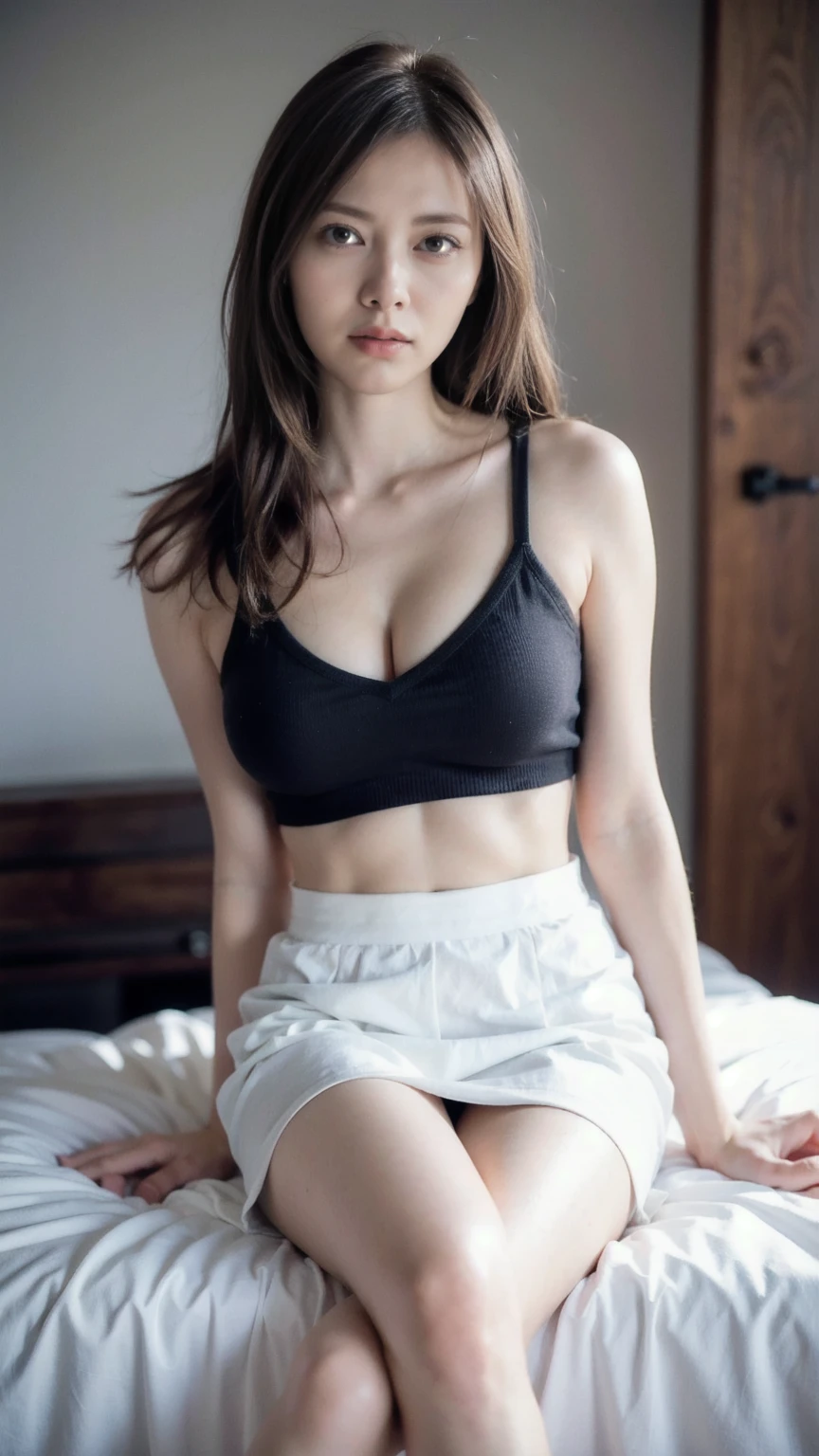 Dark brown hair、Light brown eyes、Japanese actress、 Lady、I am about 40 years old........、(Intricate details:1.2)、 (Ultra-high resolution:1.2)、Ultra-high resolution、(fine adjustment)、(Detailed facial features)、Hmph、8k resolution、D cup size breasts、Long Hair、Bright terrace room with sunlight streaming in、Large windows、Extravagant space、relax、、,Full body photo、Head to toe shot、Beautiful legs、black Loose fit openwork T-shirt、Underwear shorts、Beautiful legs、Bright terrace room with sunlight streaming in、she, household items, (plant:0.8), Fashion Hub, Very detailed, Very detailed, Realistic, Hourglass Shaped Body, Obscene pose,、Messy Hair、Messy ponytail、Leaning against a wall、I cry a lot、tears、Skin is visible through the knit、White floor、White wall、A masterpiece of transparent painting、White skin、