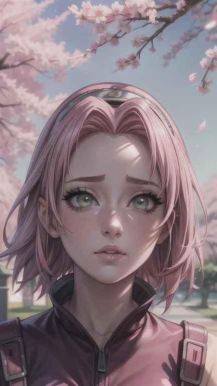 1girl, sakura haruno, detailed face, beautiful detailed eyes, beautiful detailed lips, extremely detailed eyes and face, long eyelashes, pink hair, outdoor, sakura trees, cherry blossoms, professional photography, cinematic lighting, high quality, 8k, photorealistic, masterpiece, vibrant colors, natural lighting, soft focus, magic realism