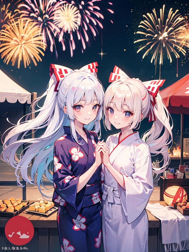Fuziwarano mokou、smile、Join hands、One person、smile、yukata、firework、firework大会、stall、busy