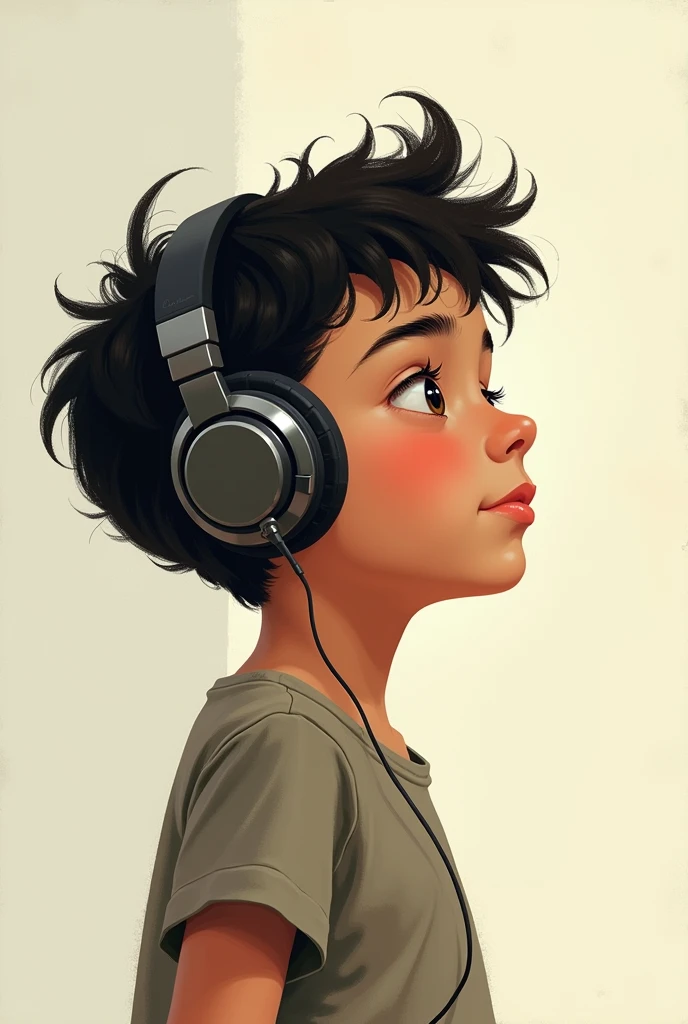 1 boy in leasing music with headphones
