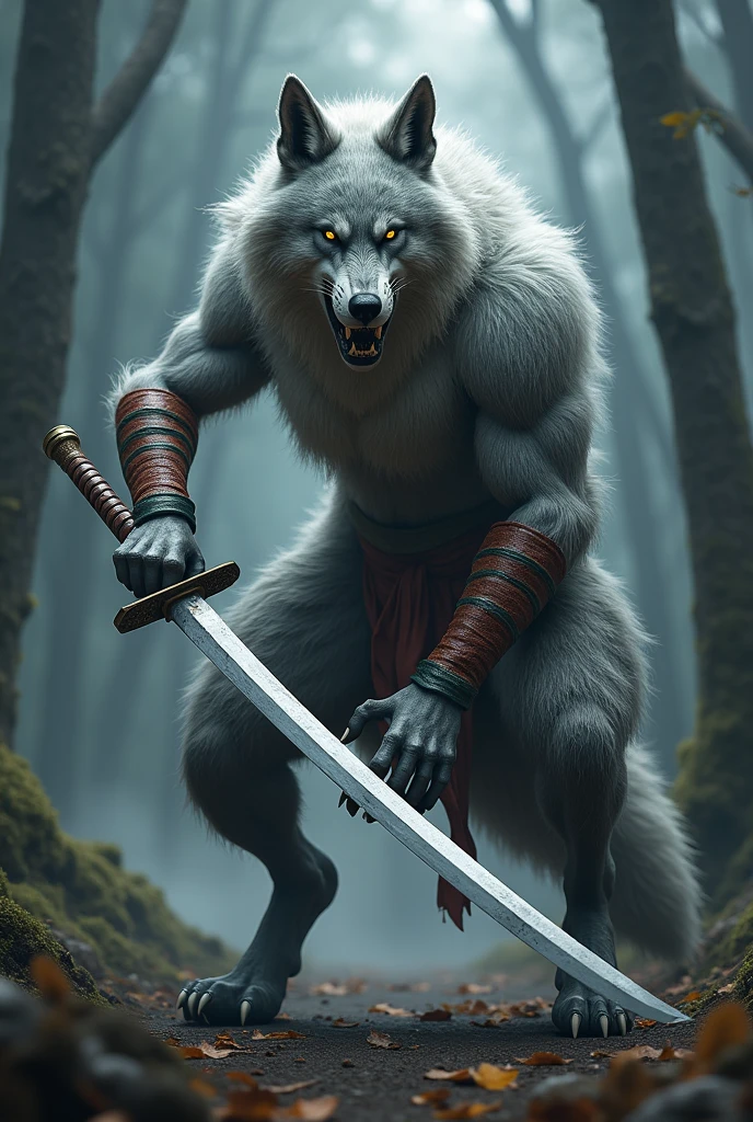 Athromorphic wolf with a katana