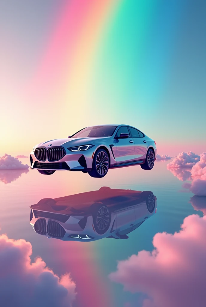 bmw  car in sky  in rainbow