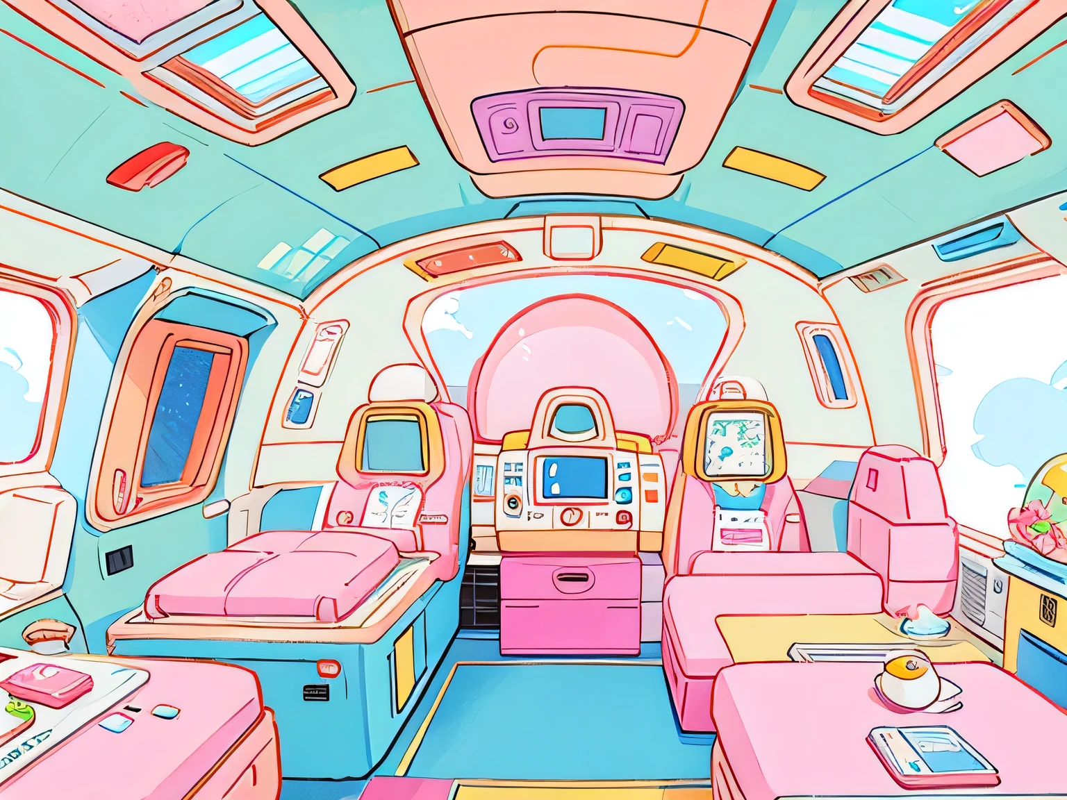 Momoko Sakura colorful style、Kawaii Design, (((Inside the spaceship)))