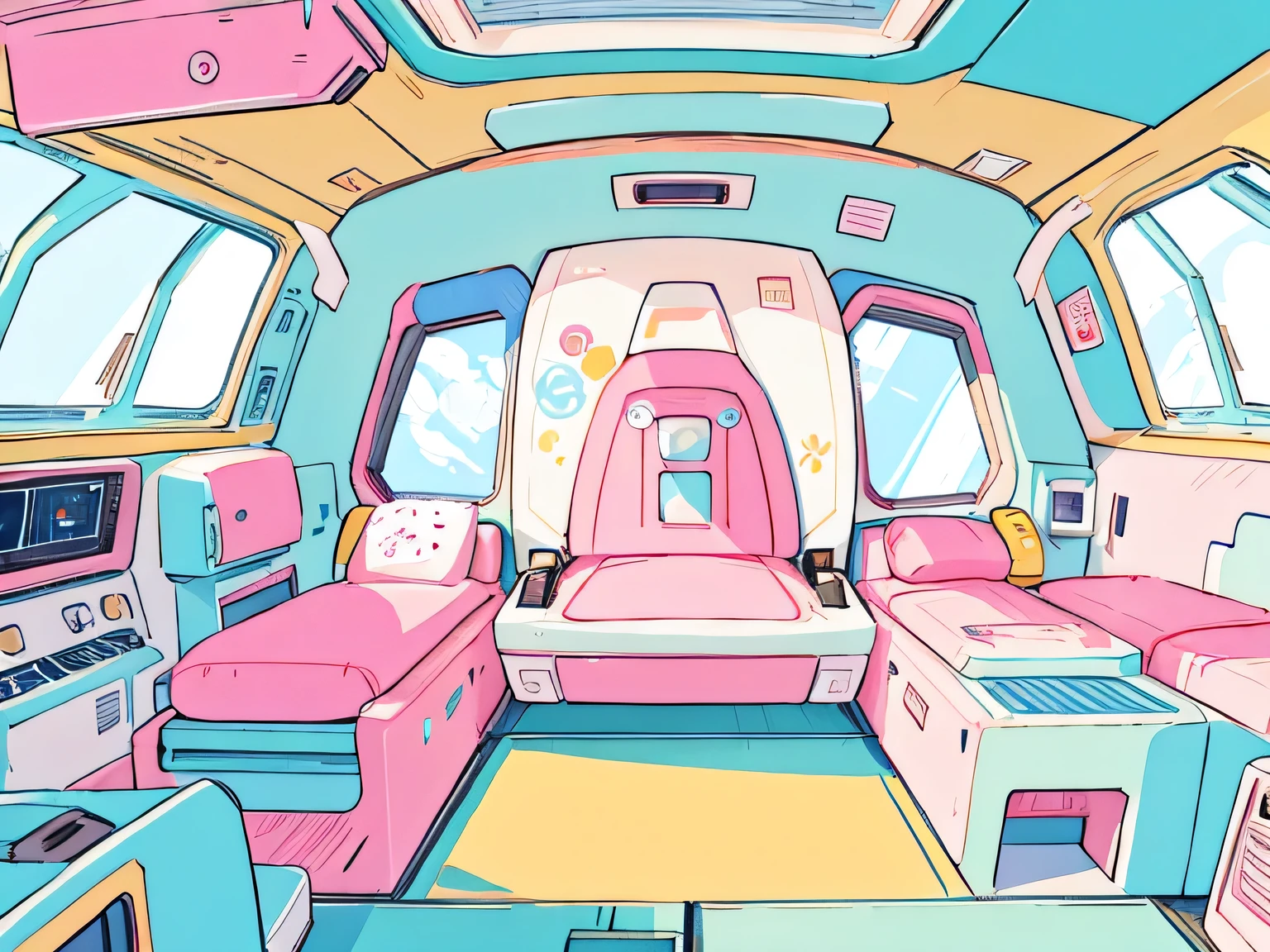 Momoko Sakura colorful style、Kawaii Design, (((Inside the spaceship)))