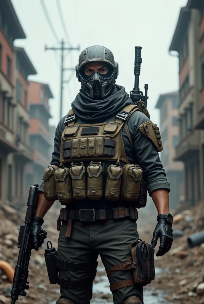 Pubg background and man with mask and gun