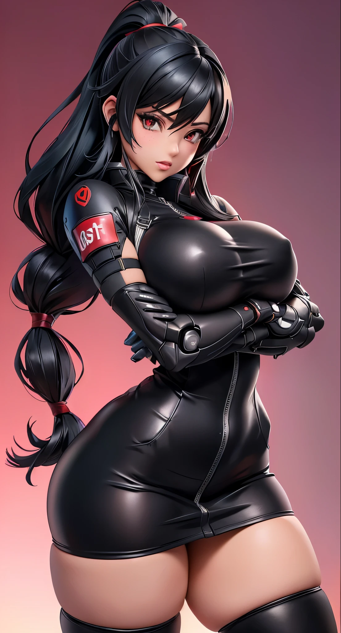 anime girl with a big ass in a golfen leather outfit, cutesexyrobutts, oppai cyberpunk, thicc, 2b, 2 b, oppai, anya from spy x family, biomechanical oppai, makoto, commission for high res, oc commission, tifa lockhart, oppai proportions, tifa, tracer in a skintight dress, fortnite cards background style , (((black hair with red vanes)))