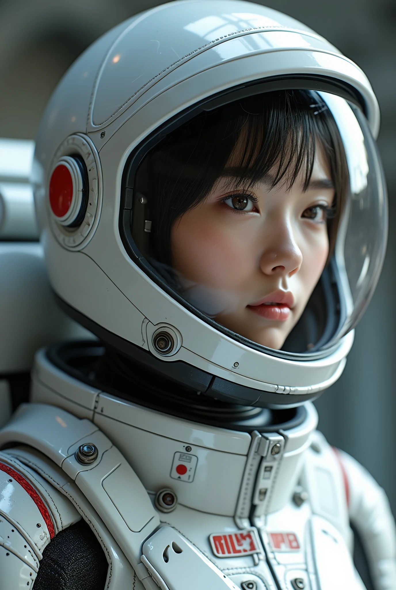 a highly detailed japanse female astronaut in a futuristic space suit, wearing a sleek space helmet, with intricate and complex details, in a photorealistic style, 8k resolution, close-up view