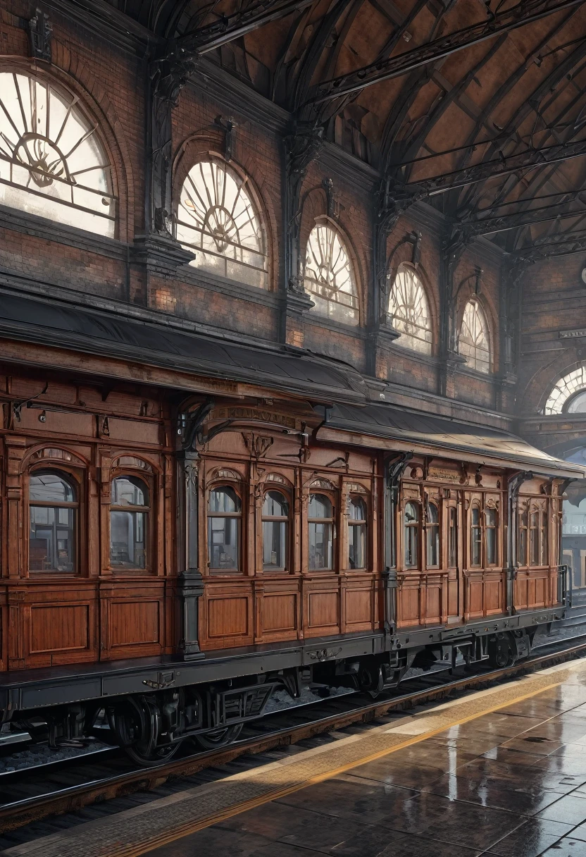 photo of Train Station, 19century, (best quality, masterpiece, Representative work, official art, Professional, Ultra intricate detailed, 8k:1.3)