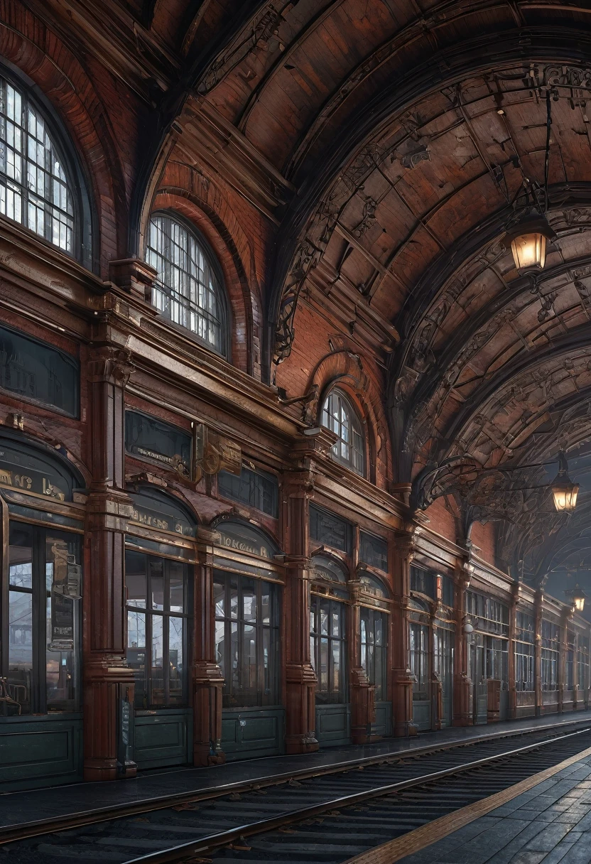 photo of Train Station, 19century, (best quality, masterpiece, Representative work, official art, Professional, Ultra intricate detailed, 8k:1.3)