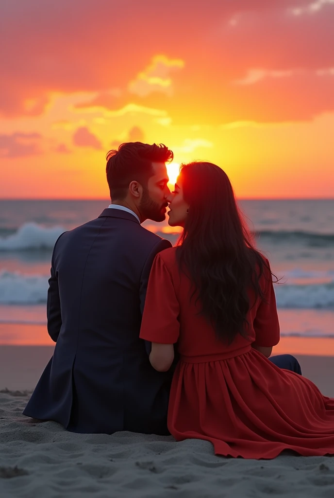 (photorealism:1.2), A beautiful couple, sitting on sunset couple name Sarik and Safnaaz 