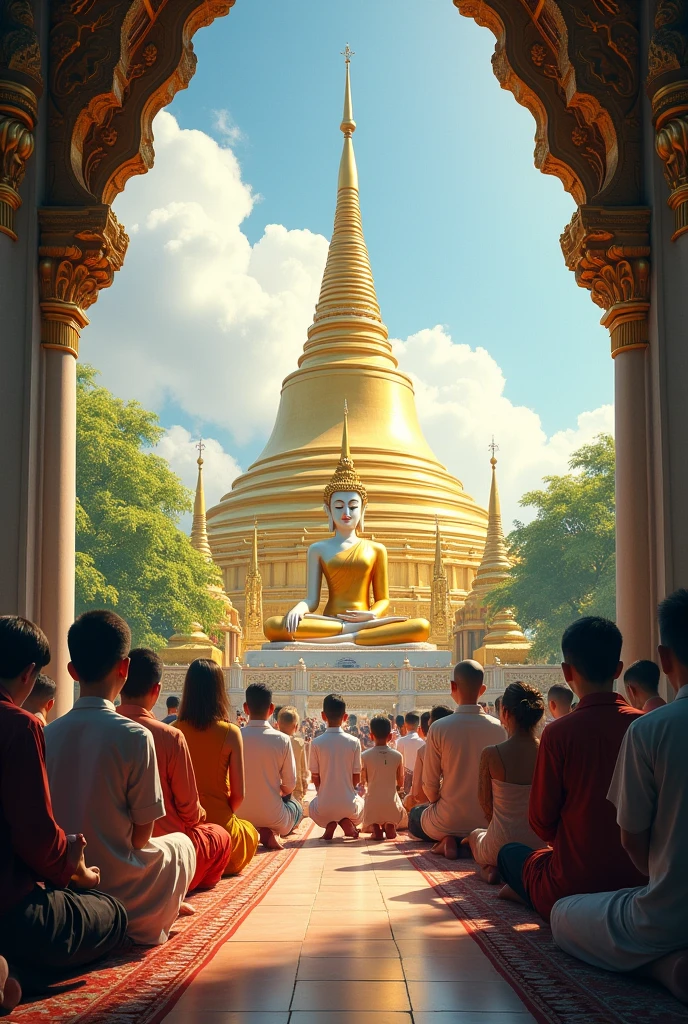 People are praying the Buddha image at Shwedagone Pagoda