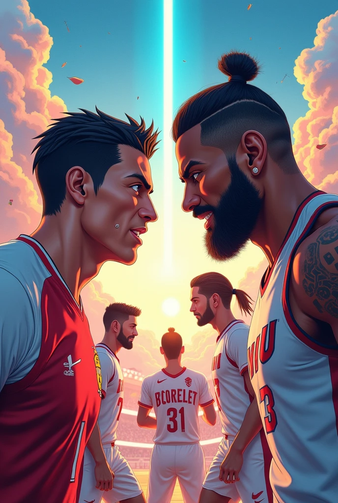 Cristiano Ronaldo footballer with LeBron James basketball make it more aesthetic cool and stylish anime
