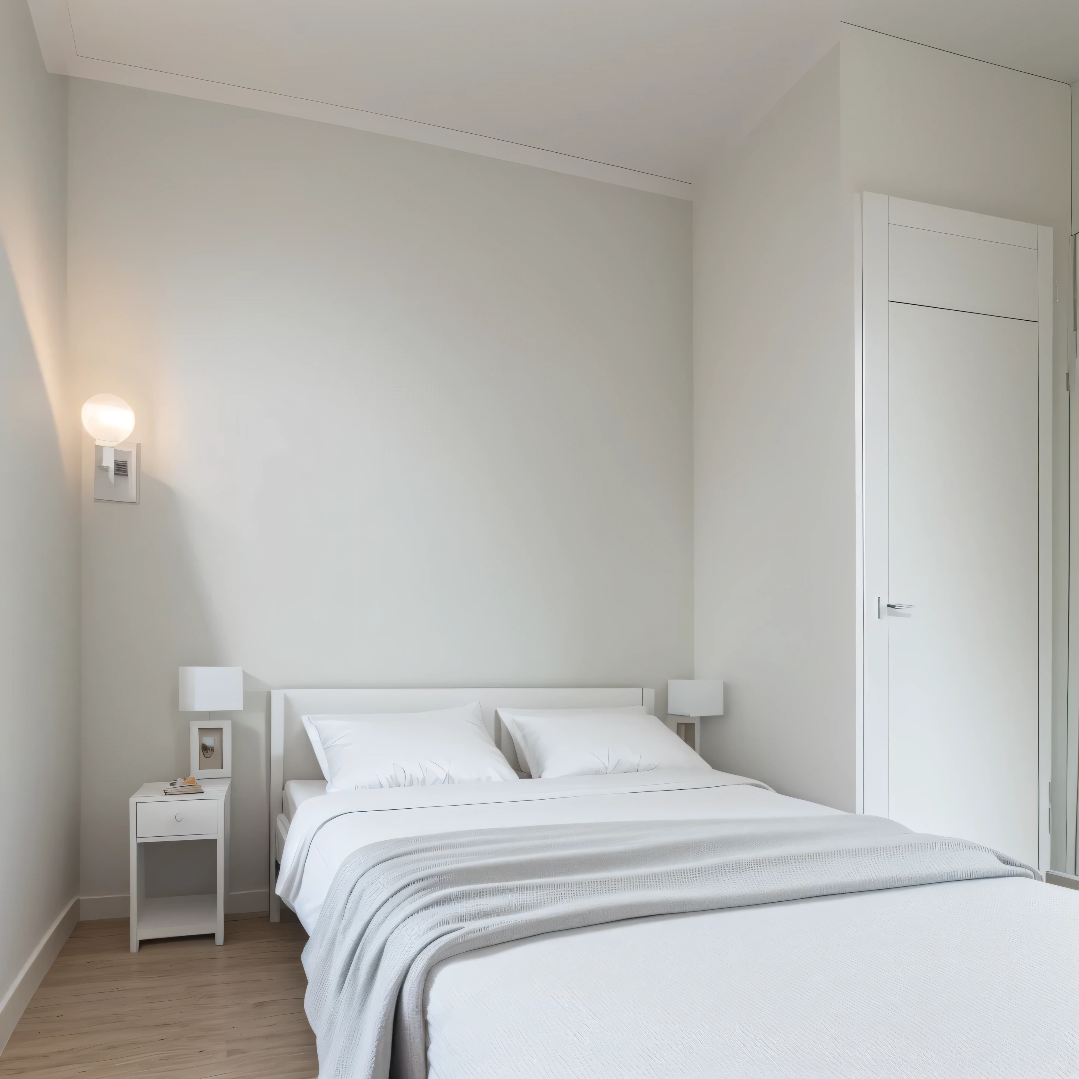 Ultra Realistic, Realistic, ((photo,)) Full HD, 4K, simple, white walls, room, apartment room, clean, small bed for one person, white,