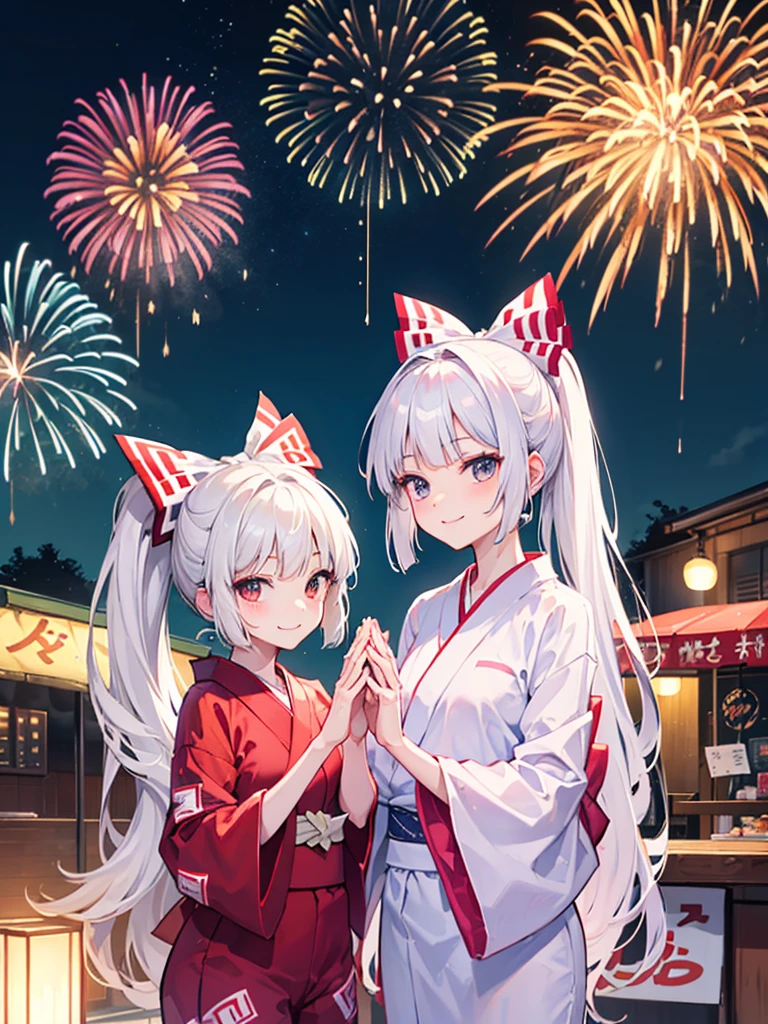 Fuziwarano mokou、smile、Join hands、smile、yukata、firework、firework大会、stall、busy
