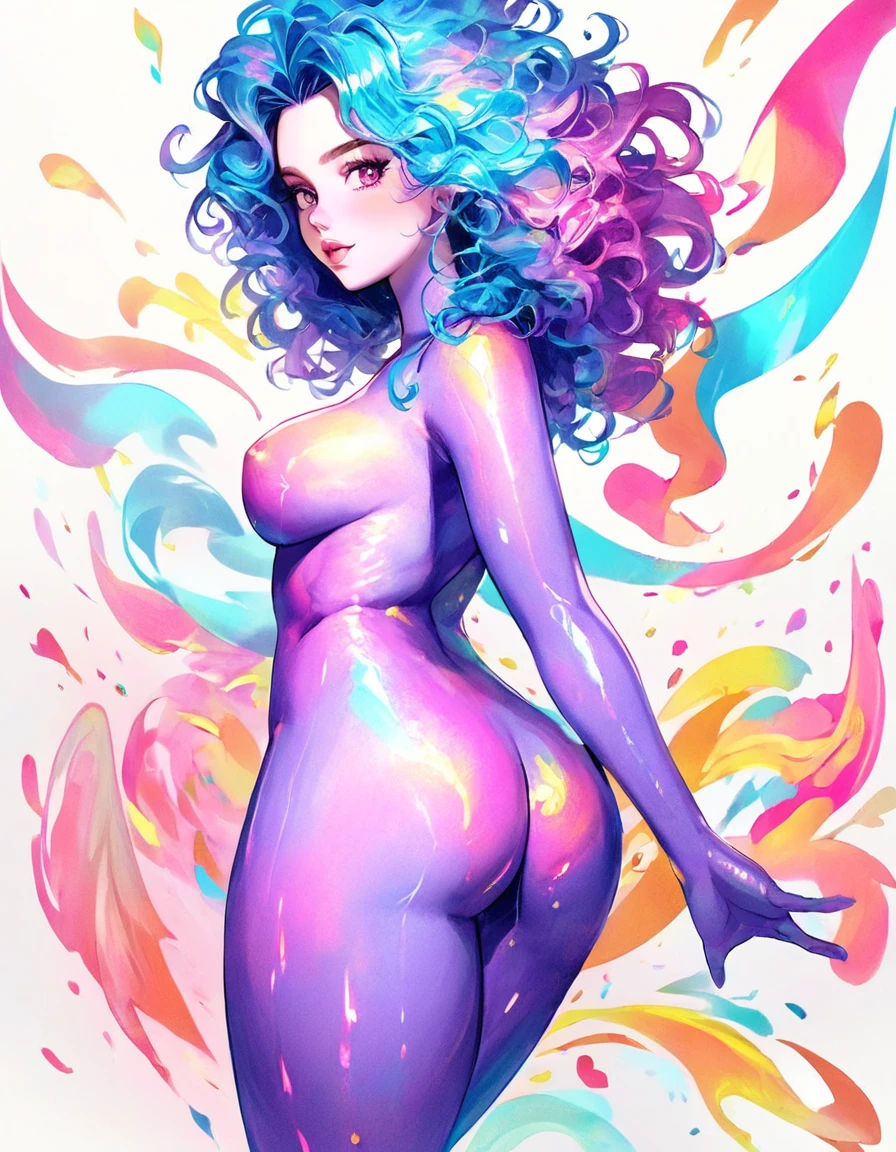 a beautiful nude woman with big messy hair, seductive pose, curvy, full body, vibrant, cute detailed digital art, colorfull digital fantasy art, digital fantasy art ), glossy digital painting, pastel vibrant