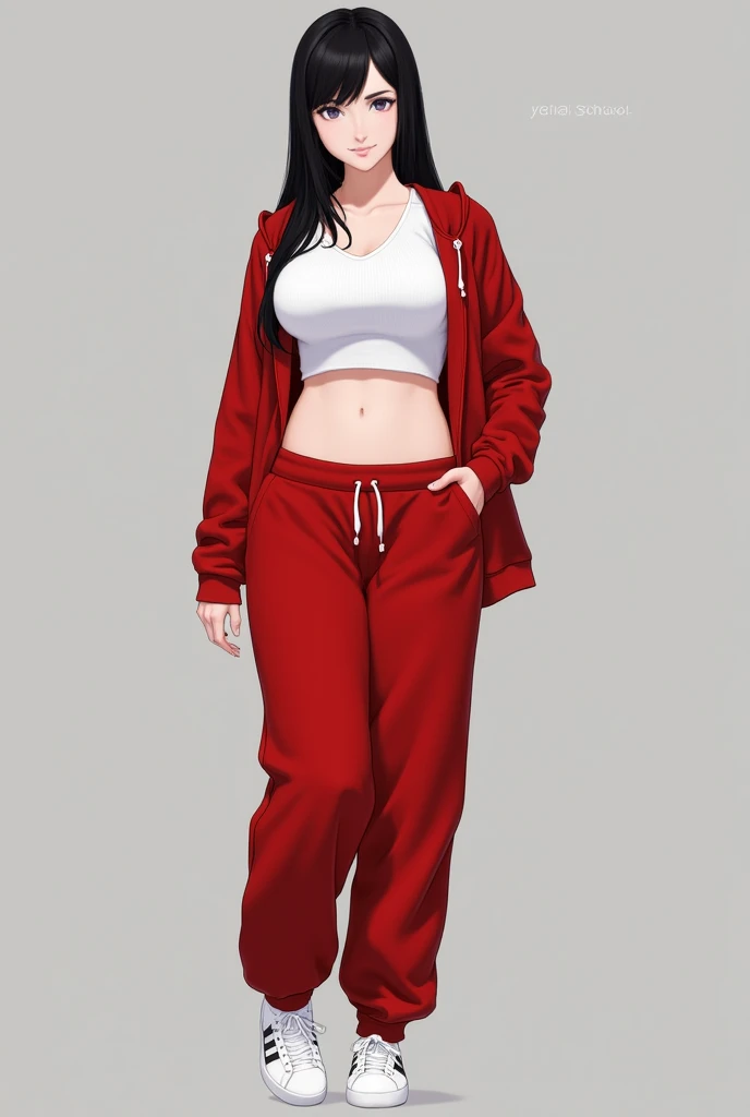 1 girls Korea, Sweatpants red, school, white shoes, big boobs, breast, naked