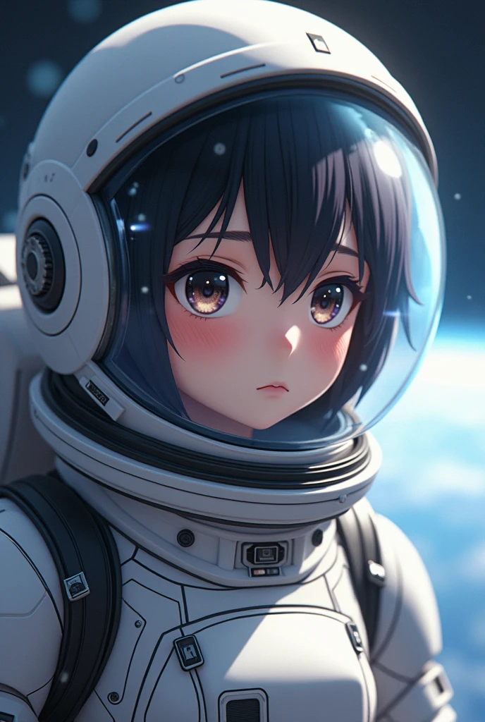 a highly detailed anime waifu astronaut in a futuristic space suit, wearing a sleek space helmet, with intricate and complex details, in a photorealistic style, 8k resolution, close-up view