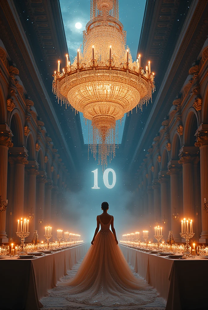 A tremendous god々Shi Big beautiful chandelier Number 10 in a heart at the bottom(((((((Central 10)))))) ((((((((Number 10)))))))) Celebration Time The flow of time lives with music in memories Soft Light Dinner at the Palace of Versailles Hall of Mirrors A beautiful pink moonlit night dinner party with no one around The magic of the full moon shining in the dark night A starry sky Another dimension, a mysterious pink color (((((((No people in sight)))))) The sparkling little feathers and stardust are beautiful. The beautiful woman everyone admires wears a gorgeous dress studded with jewels. Beautiful 8K images Highest quality images Dinner for one On a long dinner table