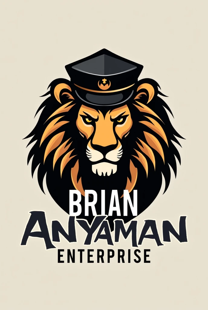Create a logo and put business name as Brian Anyaman enterprise , and put wallet and cap , background picture as lion