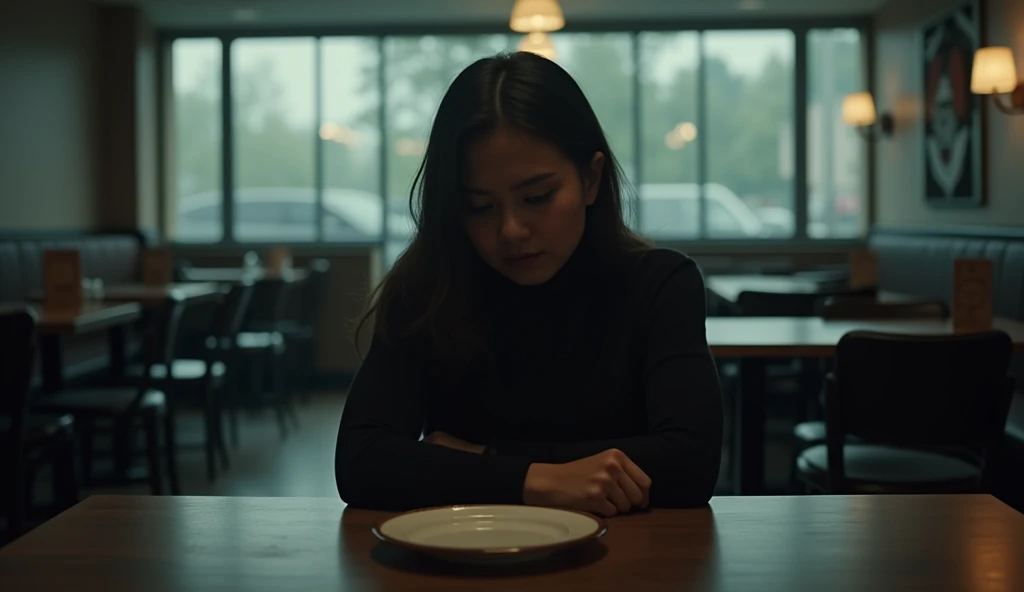 Person with empty plate, sitting in resturant