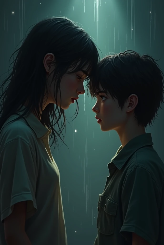 girl trying to suicide because of her past trauma thats when she meet boy who put colour in her dark life and then boy suicide because of his past traumas but he saved the girl. make a novel cover suitable to this make them ager. Both of their age around 18-19