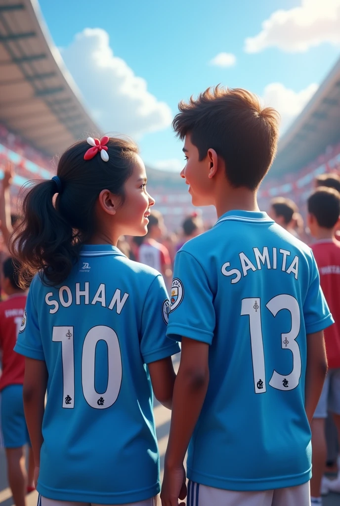 A boy of class 7 named 'Abinaba' went to stadium with his cute gf watching messi's football match