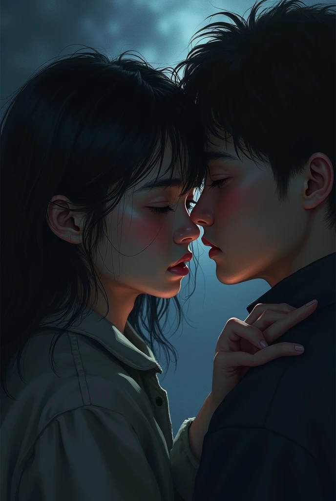 girl trying to suicide because of her past trauma thats when she meet boy who put colour in her dark life and then boy suicide because of his past traumas but he saved the girl. make a novel cover suitable to this make them teenager. Both of their age around 18-19