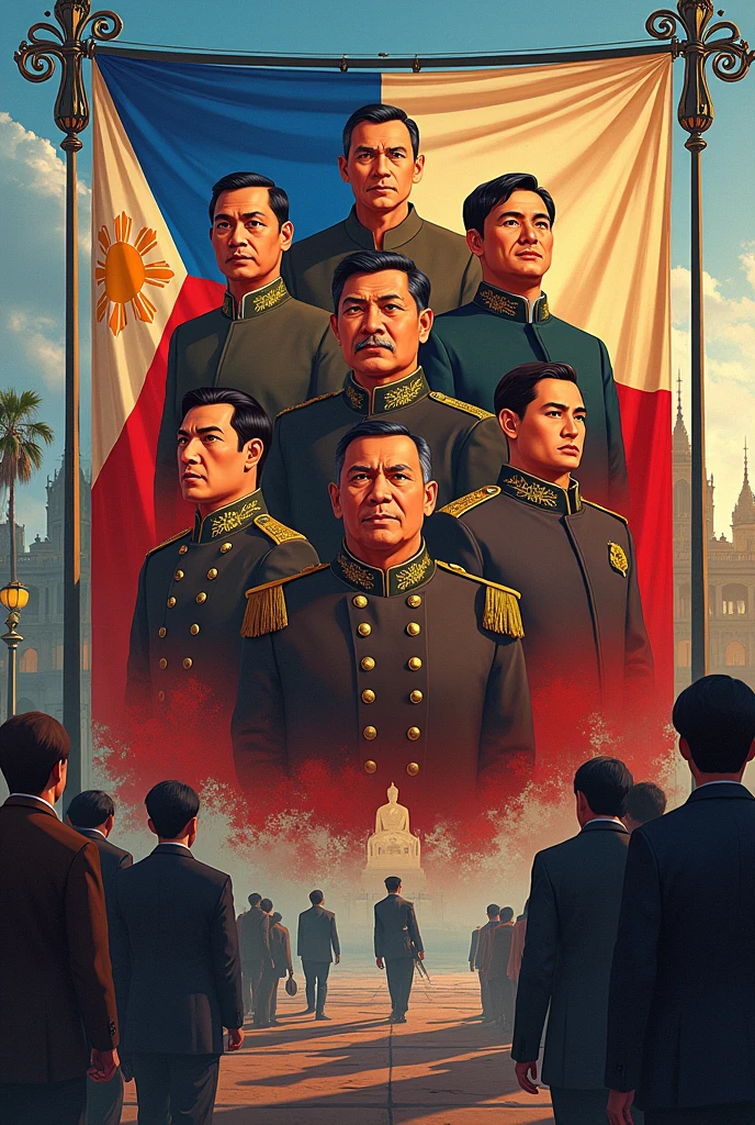 Masterpiece, hd, poster, propaganda poster, communist, communist propaganda, Asian man, a potrait of soldiers, man soldiers, screamming, red flag, Korean word, korean