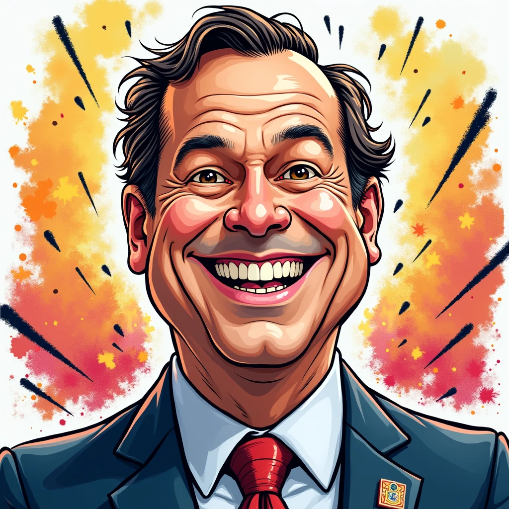 2D Lineart graffiti caricature Tim Walz laughing, joy,good