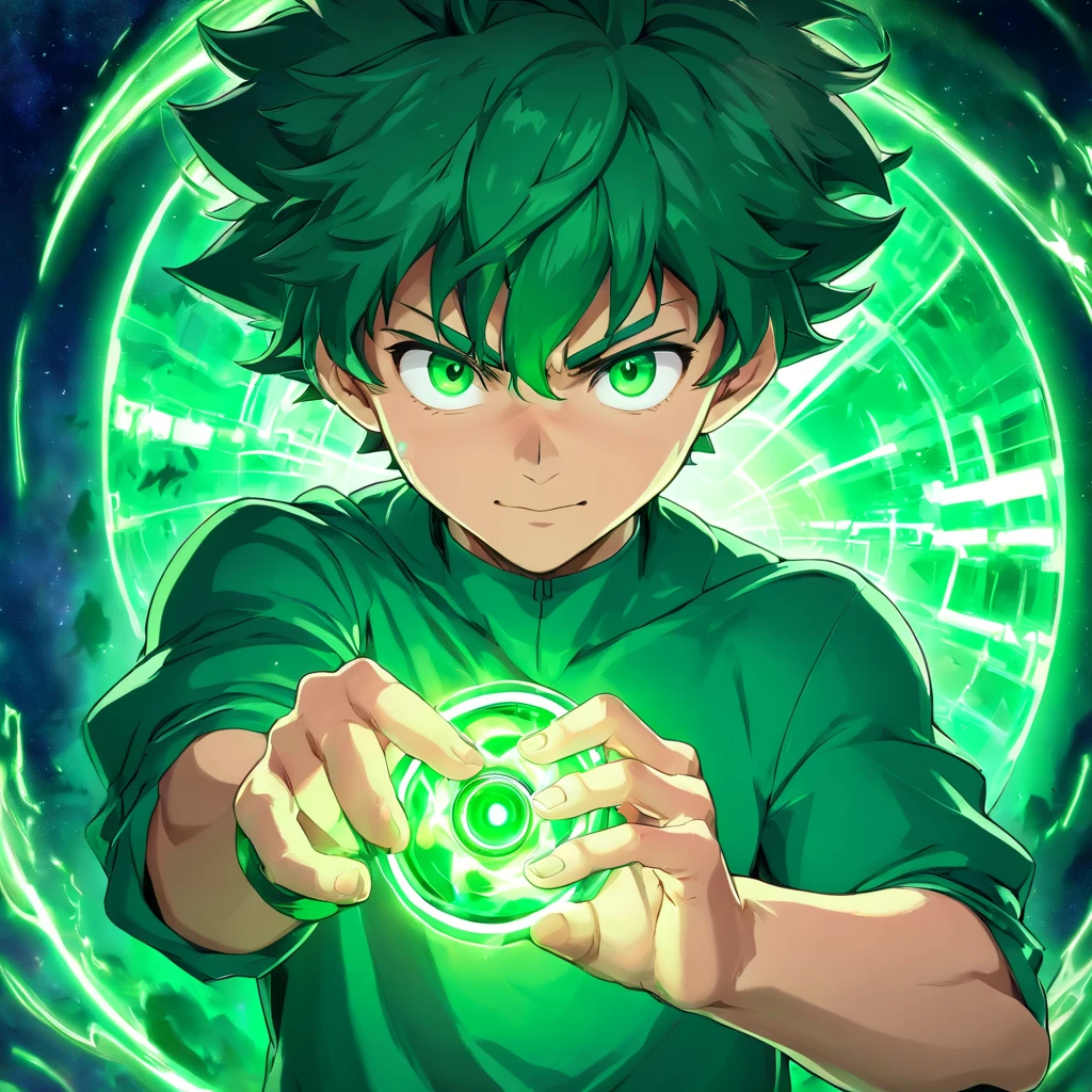 Izuku Midoriya using the green lantern ring