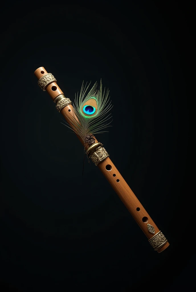 Black background with flute with peacock feather and some light
More attractive