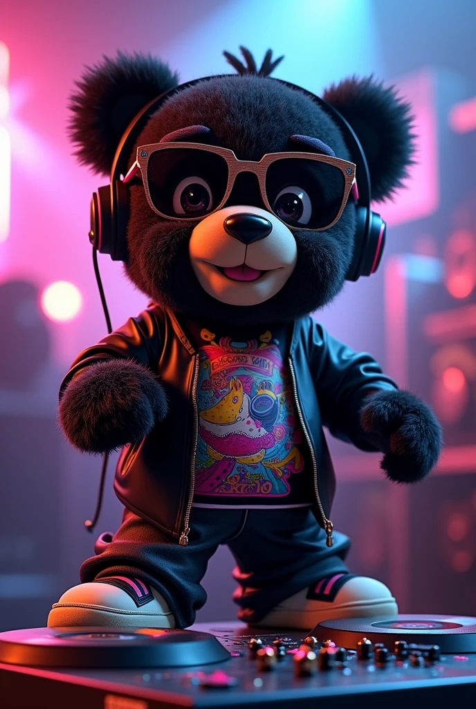 DISNEY PIXAR BLACK DJ TEDDY BEAR AND CLOTHES AND GLASSES