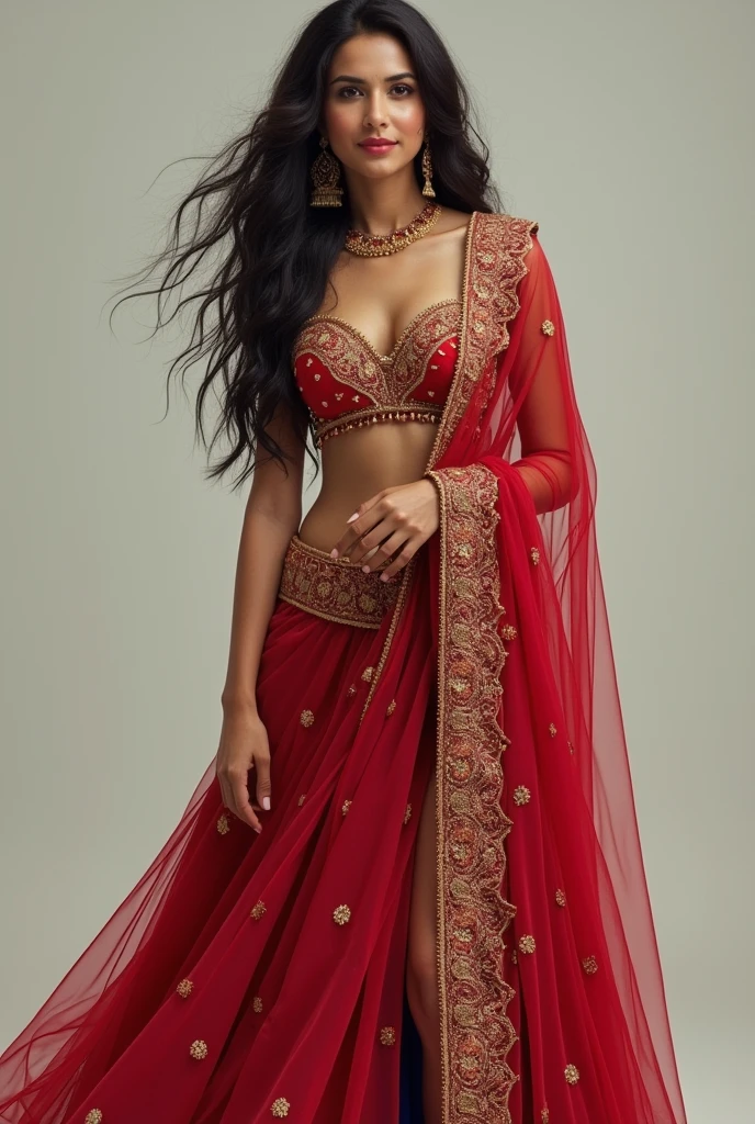 Anushka sharma wearing red lengha and 
showing her blue underwear 

