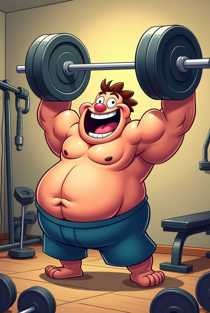 cartoon character lifting weights