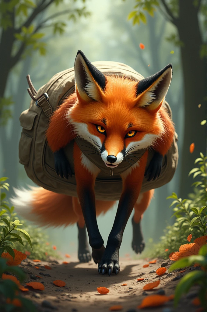 A fox that struggling to carrying his bag