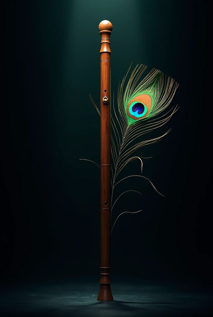 Black background with  flute with peacock feather and some light 
More attractive light behind 