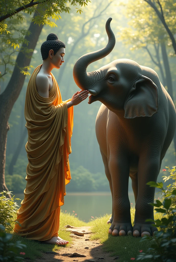 Buddha bids farewell to the elephant