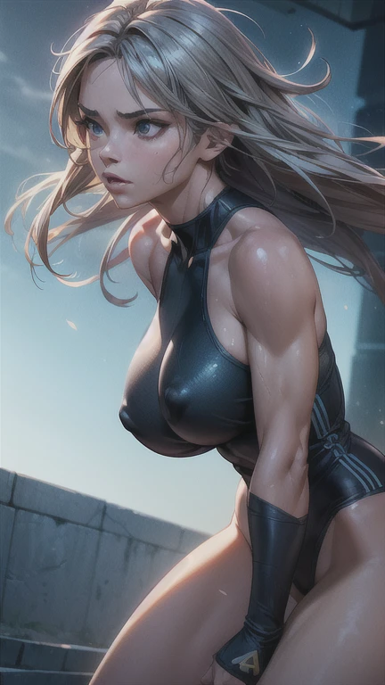 a young girl with bouncing breasts, extremely detailed face and eyes, beautiful detailed lips, longeyelashes, messy hair, athletic body, action pose, dynamic movement, realistic skin, high quality, cinematic lighting, hyper detailed, photorealistic, 8k, (best quality,4k,8k,highres,masterpiece:1.2),ultra-detailed,(realistic,photorealistic,photo-realistic:1.37),depth of field,dramatic lighting,vivid colors