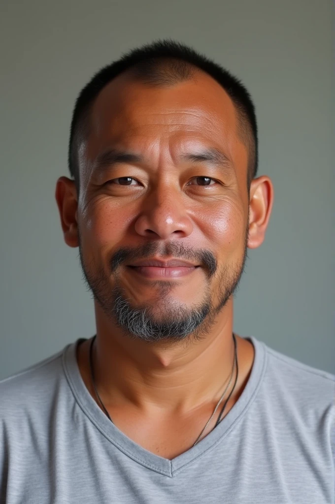 See photos of Mark Ah Chee on the internet and create a realistic Facebook profile picture of Mark Ah Chee from Milne Bay Province of Papua New Guinea. He is chubby and has reddish dark skin, is clean shaven, and has shorter hair. In his early 40's. 5th generation Papua New Guinea. He looks more Papua New Guinea than Chinese but still has slight Chinese facial features in his eyes, big forehead, and rat round face, with male pattern baldness.