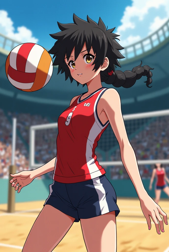 haikyuu oc, Girl with curly black hair, pale skin and brown eyes