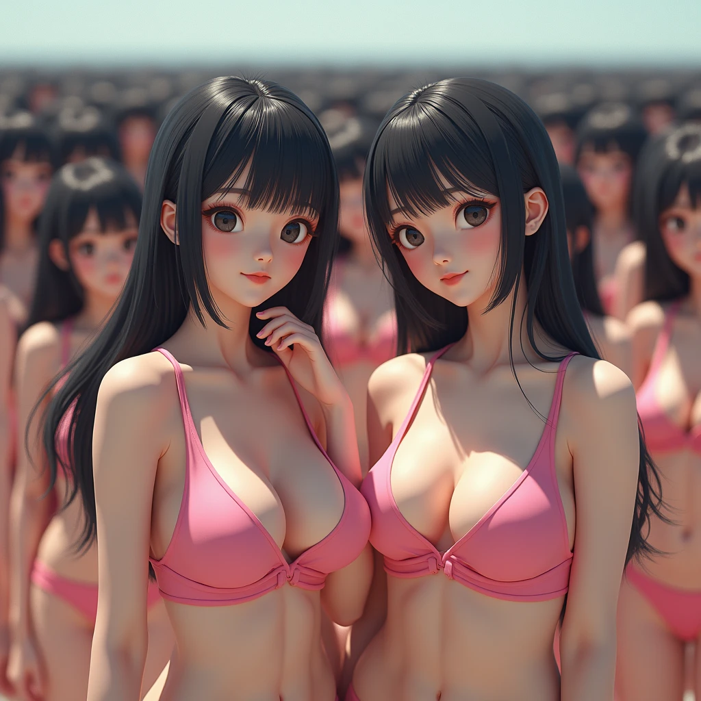 (((((Japanese Clone-girls=Myself))))), (((Super Best masterpiece Clone-girls Raw Photography Art))), (((16K, Highest quality, Ultra-high resolution, RAW Photos))), (((It's so unrealistic., With unparalleled depiction, With an unfathomable sight, An unprecedented and shocking worldview, Clone-girls: In a world of mass reproduction, Ultra-realistic))), (((Japanese Girls, Sasaki Nozomi, 28yo, Small face, Thick black hair, Medium to long hair, Dark Eyes, Mature face, Cute Smile, Smiling face, A gentle gaze, (((Very happy laughter)))))), (((Very beautiful detailed girls, Accurate body structure, Accurate body movements, Very detailed body, (((Super big breasts, Large bulge of ample breasts)))))), (((Pink swimsuit, Cleavage Emphasis, Emphasise the fullness of your breasts))), ((((((((Very detailed, Myself cloning, Depiction of splitting oneself, 1Myself girl→1,000,000,000,000,000,000,000,000,000,000Myself cloning girls)))))))), (((((((Myself clone-girlsから, Myself keeps multiplying, (Very detailed and intricate, To the exact, Flawless, (((In the same female body,With the same face, With the same hairstyle, In the same clothes, At the same height, 同じSuper big breastsである))), In a detailed depiction), 1,000,000,000,000,000,000,000,000,000,000 people))))))), (((((Myself girls only))))), (((((1,000,000,000,000,000,000,000,000,000,000Myself girls))))), (((((Very detailed depiction, Multiple or more Myselves, Physical contact, Pleasant conversation, Holding hands, Hug, walk, Turn around, Shift your gaze))))), (((Very detailed, Extremely crowded, Body-to-body contact with no gaps))), (Bright and soft light), (((((Clear and accurate perspective depiction, super wide view, Ultra-wide field of view, Focus on the average value of the image))))), A crowd of Myself filling up the horizon, Everyone is sexy!!!!, I want to touch each other, I want to have sex with everyone, I want to put my boobs together, Everyone is me, so it's okay to touch them, Sex with a group of people!!!!!, Touch your body a lot, Licking each other, I want to hug multiple people