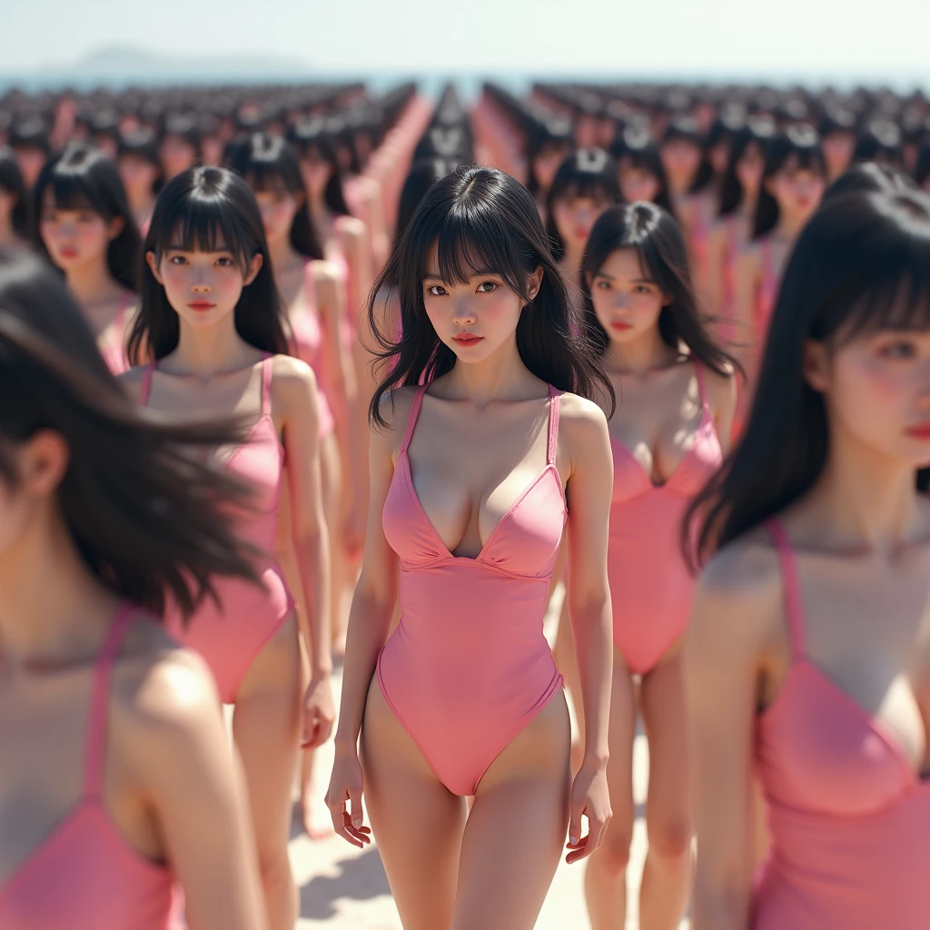 (((((Japanese Clone-girls=Myself))))), (((Super Best masterpiece Clone-girls Raw Photography Art))), (((16K, Highest quality, Ultra-high resolution, RAW Photos))), (((It's so unrealistic., With unparalleled depiction, With an unfathomable sight, An unprecedented and shocking worldview, Clone-girls: In a world of mass reproduction, Ultra-realistic))), (((Japanese Girls, Sasaki Nozomi, 28yo, Small face, Thick black hair, Medium to long hair, Dark Eyes, Mature face, Cute Smile, Smiling face, A gentle gaze, (((Very happy laughter)))))), (((Very beautiful detailed girls, Accurate body structure, Accurate body movements, Very detailed body, (((Super big breasts, Large bulge of ample breasts)))))), (((Pink swimsuit, Cleavage Emphasis, Emphasise the fullness of your breasts))), ((((((((Very detailed, Myself cloning, Depiction of splitting oneself, 1Myself girl→1,000,000,000,000,000,000,000,000,000,000Myself cloning girls)))))))), (((((((Myself clone-girlsから, Myself keeps multiplying, (Very detailed and intricate, To the exact, Flawless, (((In the same female body,With the same face, With the same hairstyle, In the same clothes, At the same height, 同じSuper big breastsである))), In a detailed depiction), 1,000,000,000,000,000,000,000,000,000,000 people))))))), (((((Myself girls only))))), (((((1,000,000,000,000,000,000,000,000,000,000Myself girls))))), (((((Very detailed depiction, Multiple or more Myselves, Physical contact, Pleasant conversation, Holding hands, Hug, walk, Turn around, Shift your gaze))))), (((Very detailed, Extremely crowded, Body-to-body contact with no gaps))), (Bright and soft light), (((((Clear and accurate perspective depiction, super wide view, Ultra-wide field of view, Focus on the average value of the image))))), A crowd of Myself filling up the horizon, From the top of a small hill, a view of a huge crowd filled with Myselves stretching to the horizon