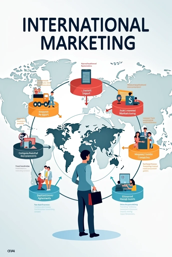 Digital poster of scope of the international marketing:
1. Export
2. Import 
3. Re-export
4. Contractual Agreement
5. Joint venturing
6. Fully Owned Manufacturing
7. Management contracts
8. Licensing and franchising
