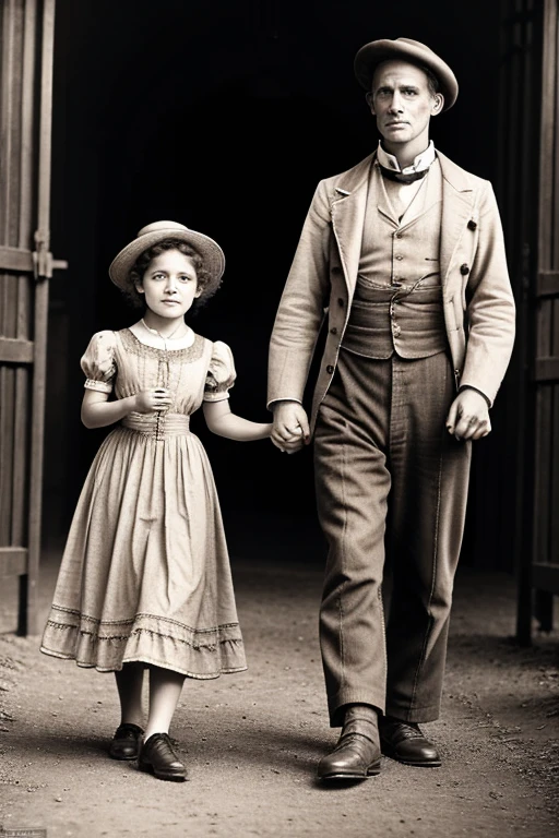 England、Industrial Revolution、1900s、woman、、Sepia、era、whole body、looking at the camera、2 people、Accurate limbs、