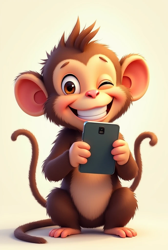 Monkey is  Smiley and using mobile